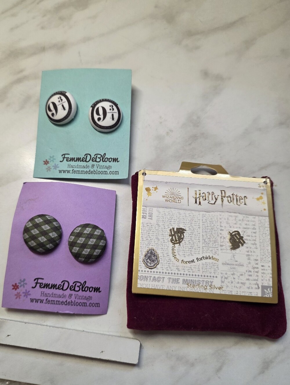 Sterling Silver Harry Potter Stud Earrings + 2 More